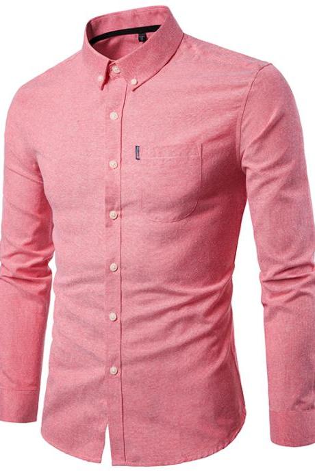 Men Shirt Spring Autumn Long Sleeve Turn-down Collar Single Breasted Plus Size Business Formal Casual Slim Fit Shirt Watermelon Red