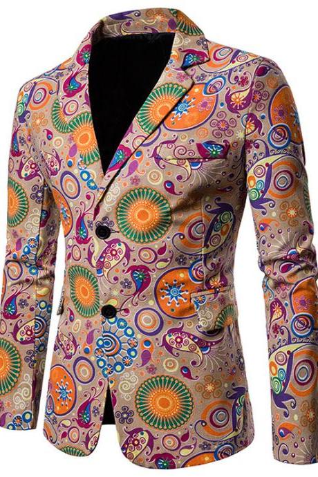 Men Blazer Coat Spring Autumn Africa National Style Printed Slim Fit Casual Male Suit Jacket X12