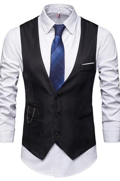 Men Slim Fit Waistcoat V Neck Suit Vest Casual Formal Business Sleeveless Jacket black