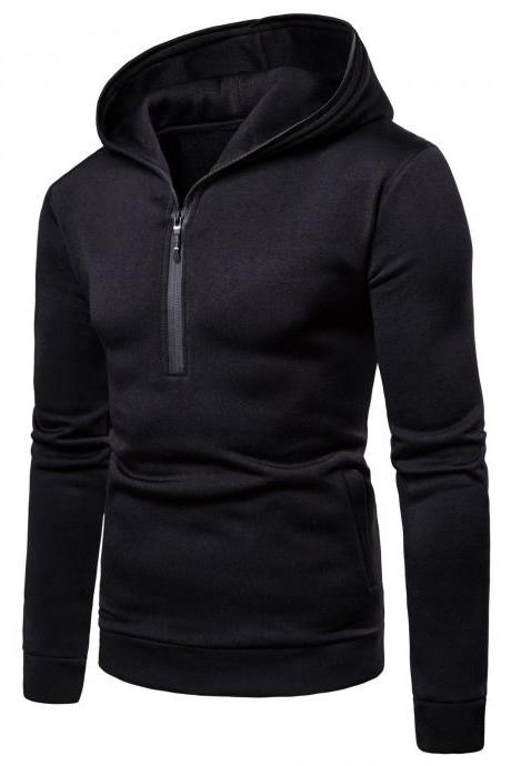 Men Hoodies Spring Autumn Male Long Sleeve Zipper Causal Slim Hooded Sweatshirt Tops Black