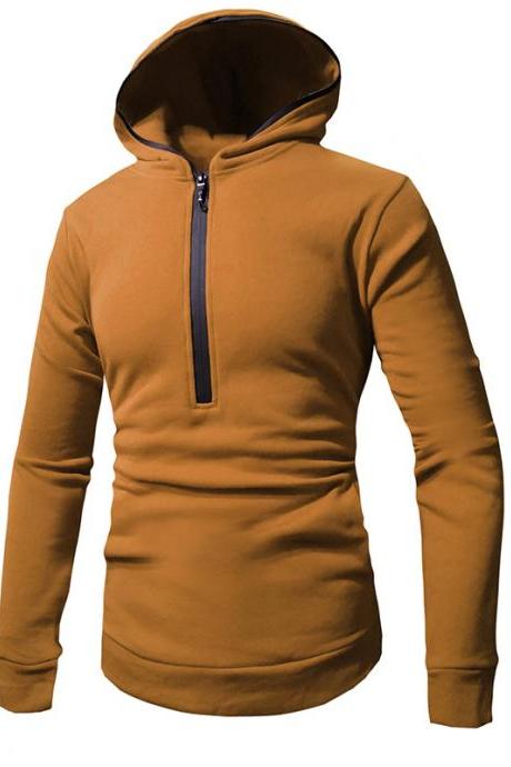 Men Hoodies Spring Autumn Male Long Sleeve Zipper Causal Slim Hooded Sweatshirt Tops Camel
