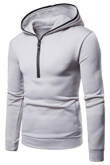 Men Hoodies Spring Autumn Male Long Sleeve Zipper Causal Slim Hooded Sweatshirt Tops Gray