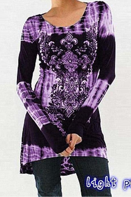  Women Asymmetrical Dress Long Sleeve Floral Printed Casual Plus Size Mini Streetwear Dress light purple