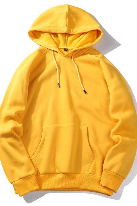 Men Hoodies Winter Warm Long Sleeve Streetwear Hip Hop Casual Hooded Sweatshirts Yellow