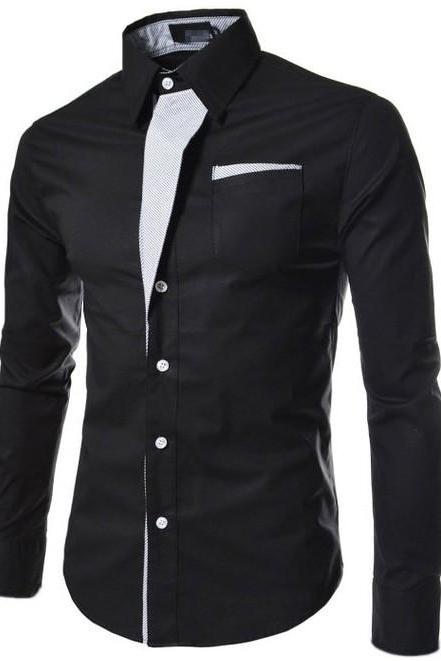 Men Shirt Spring Autumn Turn-down Collar Single Breasted Long Sleeve Casual Slim Fit Male Shirt black