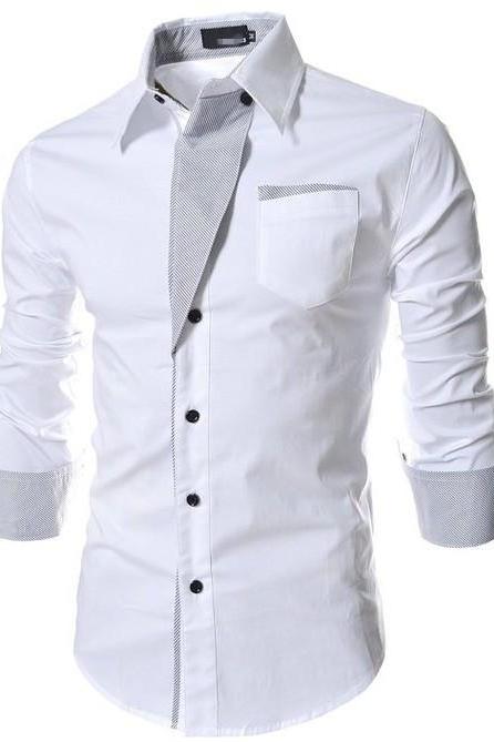  Men Shirt Spring Autumn Turn-down Collar Single Breasted Long Sleeve Casual Slim Fit Male Shirt off white