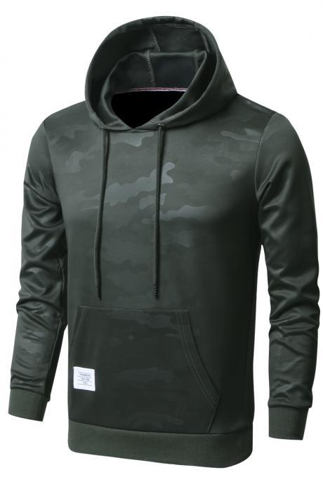 Men Camouflage Hoodies Spring Autumn Long Sleeve Hip Hop Streetwear Casual Slim Hooded Sweatshirt Army Green