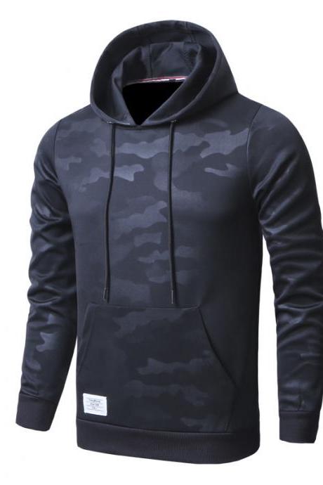 Men Camouflage Hoodies Spring Autumn Long Sleeve Hip Hop Streetwear Casual Slim Hooded Sweatshirt Black