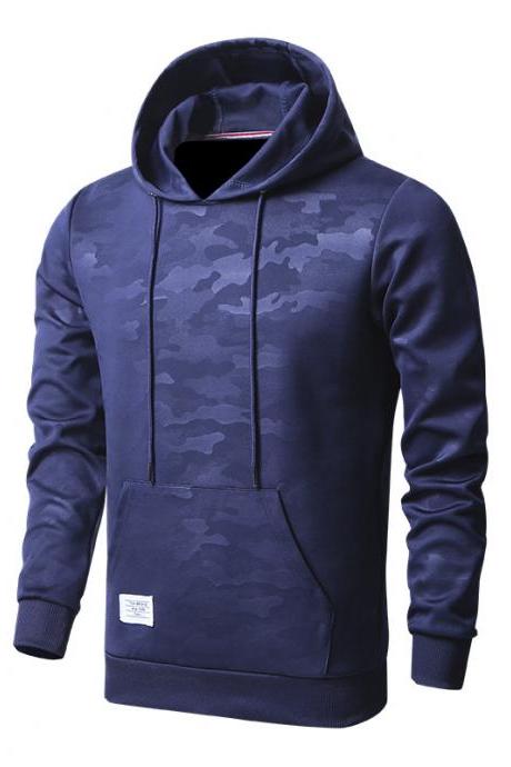 Men Camouflage Hoodies Spring Autumn Long Sleeve Hip Hop Streetwear Casual Slim Hooded Sweatshirt Navy Blue