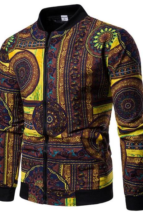  Men Floral Printed Coat Spring Autumn Long Sleeve Casual Slim Fit Bomber Baseball Windbreakers Jacket 2#