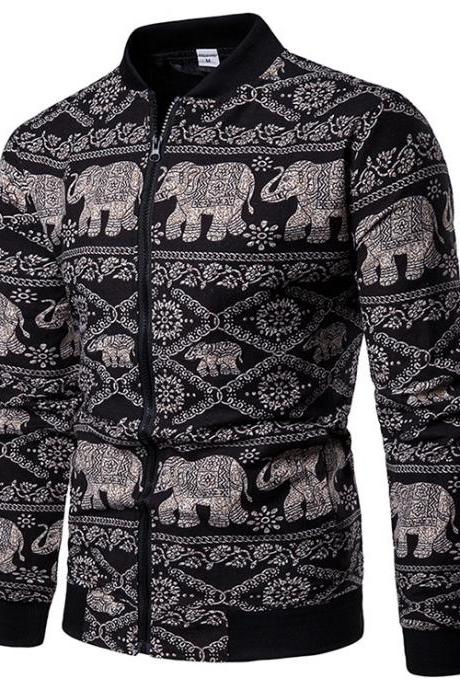 Men Floral Printed Coat Spring Autumn Long Sleeve Casual Slim Fit Bomber Baseball Windbreakers Jacket 3#