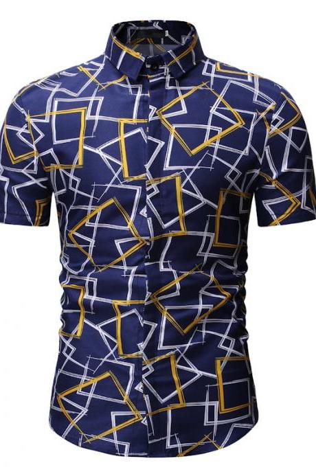  Men Floral Printed Shirt Summer Beach Short Sleeve Hawaiian Holiday Vacation Casual Slim Fit Shirt 1#