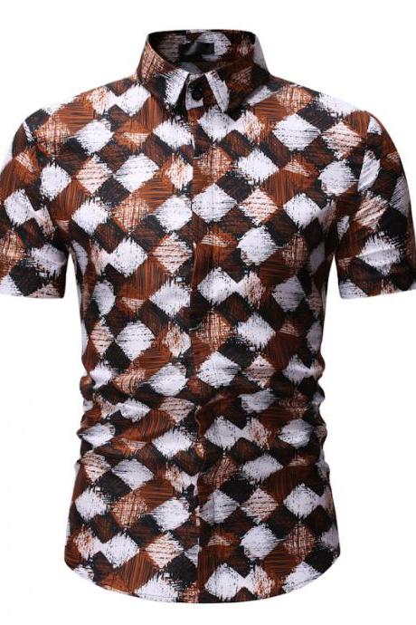  Men Floral Printed Shirt Summer Beach Short Sleeve Hawaiian Holiday Vacation Casual Slim Fit Shirt 3#
