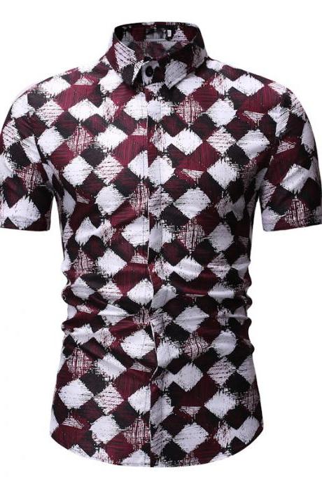  Men Floral Printed Shirt Summer Beach Short Sleeve Hawaiian Holiday Vacation Casual Slim Fit Shirt 4#