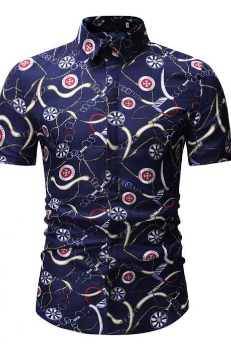 Men Floral Printed Shirt Summer Beach Short Sleeve Hawaiian Holiday Vacation Casual Slim Fit Shirt 12#