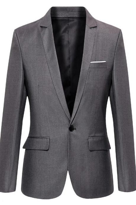 Men Blazer Coat Long Sleeve One Button Casual Business Slim Fit Suit Jacket gray