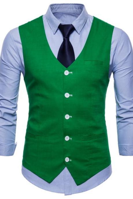  Men Suit Waistcoat V Neck Vest Jacket Single Breasted Casual Slim Fit Sleeveless Coat green