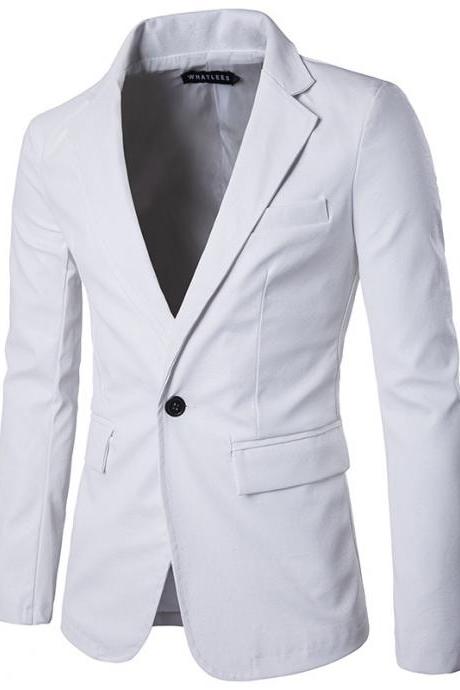 Men Blazer Jacket PU Leather Slim Fit One Button Long Sleeve Casual Business Suit Coat off white
