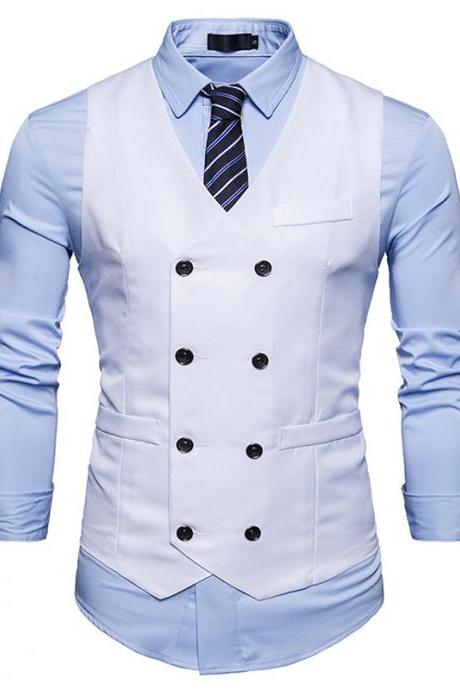 Men Suit Waistcoat Double Breasted Slim Fit Vest Wedding Business Casual Sleeveless Coat off white