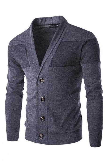 Men Cardigan Spring Autumn Single Breasted Long Sleeve Slim Fit Casual Sweater Coat dark gray