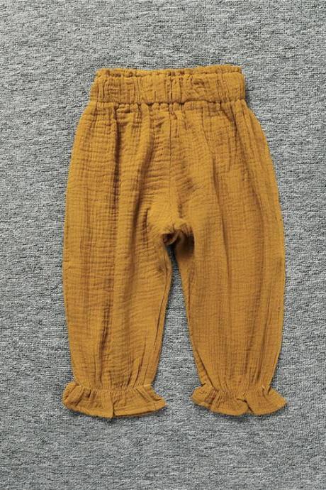 Baby Boys Girls Harem Pants Casual Linen Summer Kids Children Long Lantern Trousers Dark Yellow