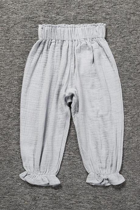Baby Boys Girls Harem Pants Casual Linen Summer Kids Children Long Lantern Trousers gray