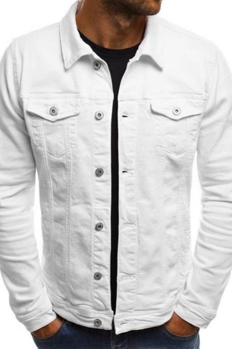 Men Jacket Spring Autumn Long Sleeve Button Pocket Causal Slim Fit Coat off white