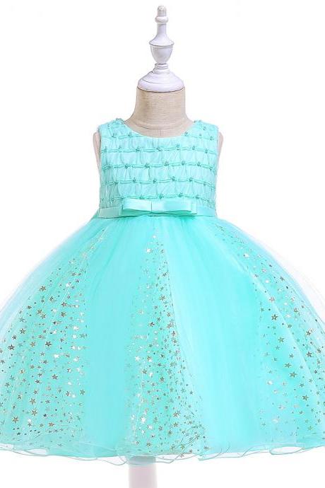 Shining Stars Flower Girl Dress Princess Wedding Party Birthday Ball Gown Children Kids Clothes aqua