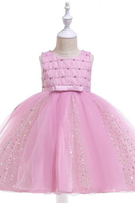  Shining Stars Flower Girl Dress Princess Wedding Party Birthday Ball Gown Children Kids Clothes blush