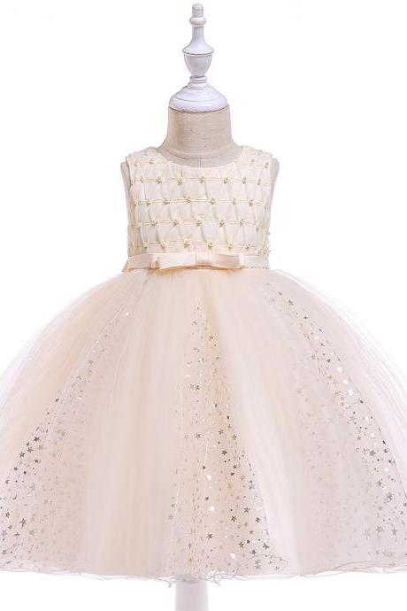 Shining Stars Flower Girl Dress Princess Wedding Party Birthday Ball Gown Children Kids Clothes champagne