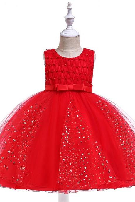 Shining Stars Flower Girl Dress Princess Wedding Party Birthday Ball Gown Children Kids Clothes red