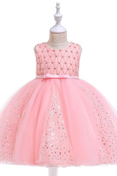 Shining Stars Flower Girl Dress Princess Wedding Party Birthday Ball Gown Children Kids Clothes salmon