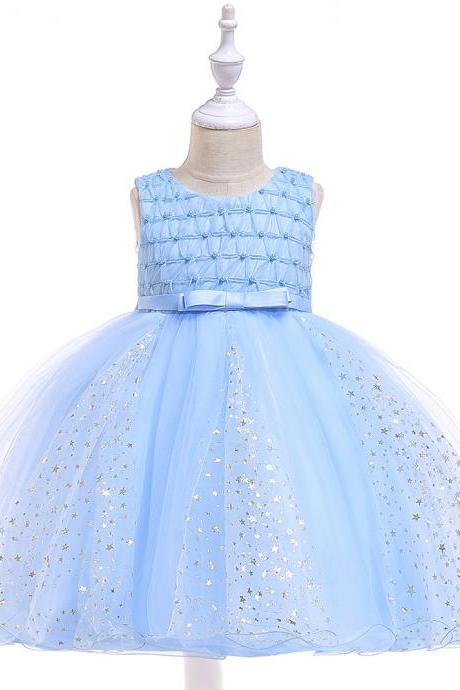 Shining Stars Flower Girl Dress Princess Wedding Party Birthday Ball Gown Children Kids Clothes sky blue