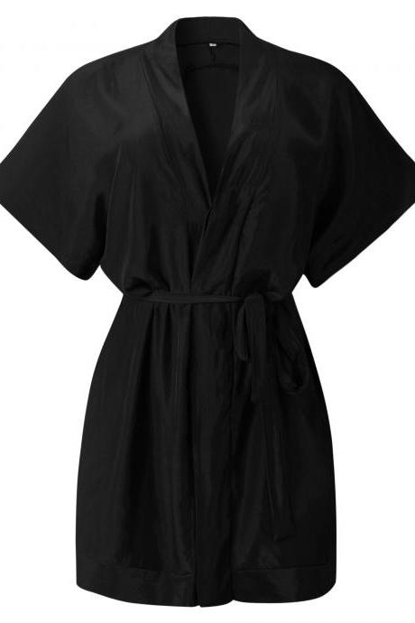  Women Shirt Dress Summer V Neck Causal Short Sleeve Belted Boho Mini Beach Dress black