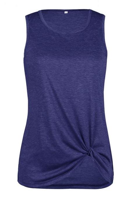 Women Tank Top Summer O Neck Vest Top Casual Loose Sleeveless T Shirt navy blue