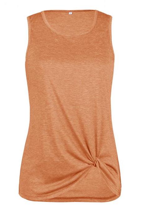 Women Tank Top Summer O Neck Vest Top Casual Loose Sleeveless T Shirt orange