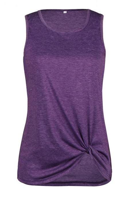  Women Tank Top Summer O Neck Vest Top Casual Loose Sleeveless T Shirt purple