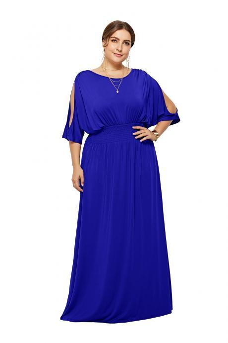 Women Maxi Dress Off Shoulder Batwing Half Sleeve Plus Size Long Formal Evening Dress royal blue