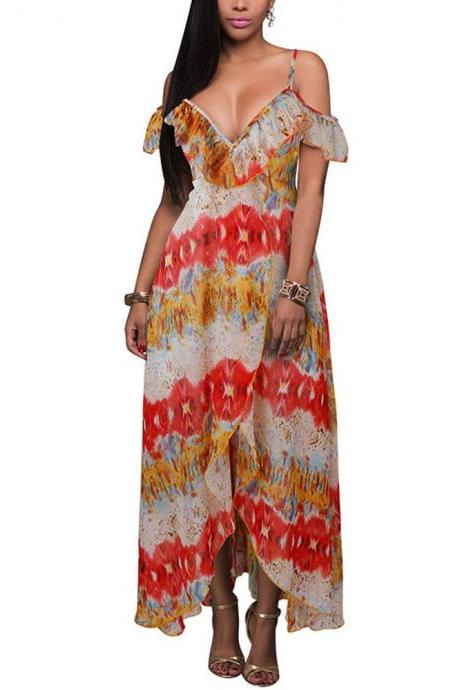  Women Asymmetrical Dress Floral Printed Spaghetti Straps Summer Beach Boho High Low Sundress2#