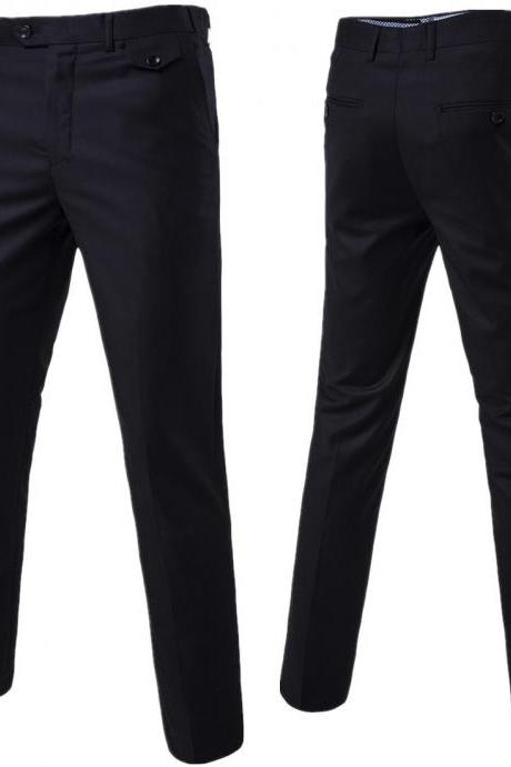 Men Suit Pants Cotton Solid Casual Business Formal Bridegroom Plus Size Wedding Trousers black
