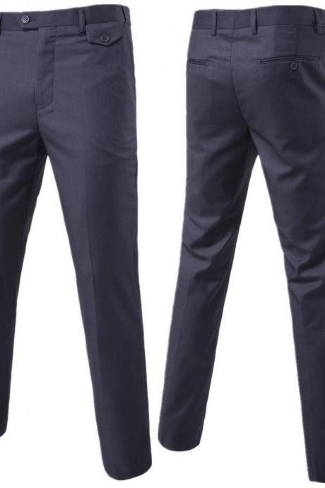 Men Suit Pants Cotton Solid Casual Business Formal Bridegroom Plus Size Wedding Trousers dark gray