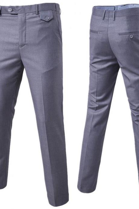 Men Suit Pants Cotton Solid Casual Business Formal Bridegroom Plus Size Wedding Trousers gray