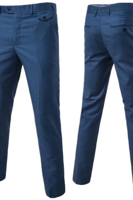 Men Suit Pants Cotton Solid Casual Business Formal Bridegroom Plus Size Wedding Trousers Lt Navy