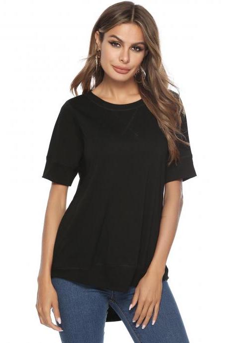Women Short Sleeve T Shirt Summer Casual Loose Basic High Low Asymmetrical Tops Black