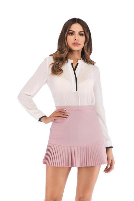 Women Mini Pleated Skirt Summer High Waist Slim Students Package Hip Pencil Skirt pink