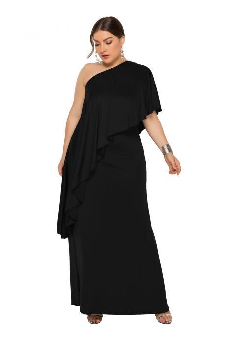 Women Maxi Dress One Shoulder Asymmetrical Long Party Prom Evening Gowns Black