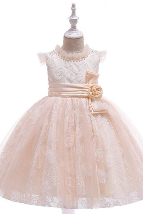 Floral Flower Girl Dress Princess Wedding Formal Birthday Party Tutu Gown Children Clothes champagne