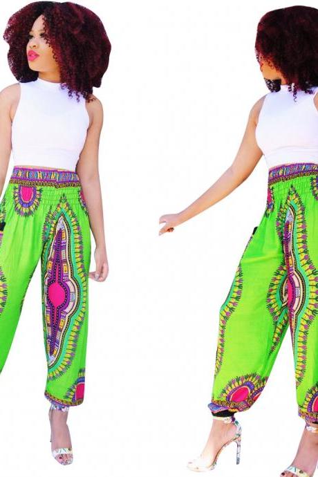 Women Wide Leg Pants Summer Beach Casual Loose Bohemian Totem Digital Printed Long Trousers Green