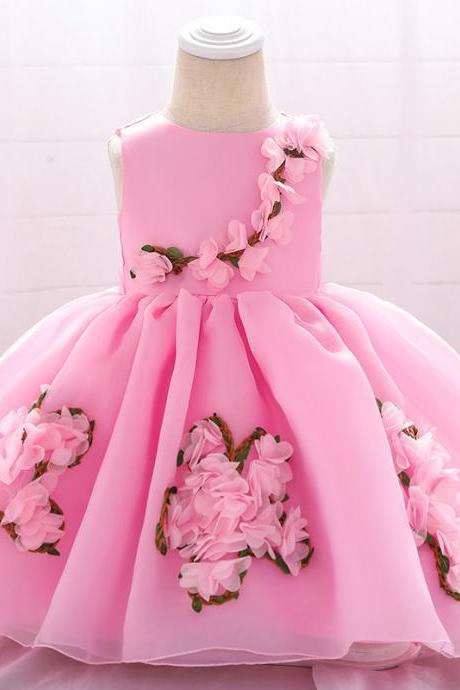 Sweet Flower Girl Dress Floral Newborn Christening Baptism Party Birthday Tutu Gown Baby Kids Clothes pink