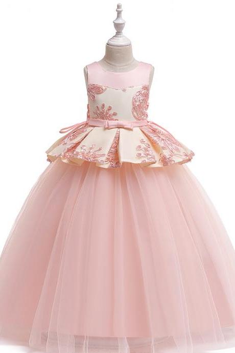 Long Flower Girl Dress Embroidery Teens Formal Birthday Party Tutu Gown Children Kids Clothes 